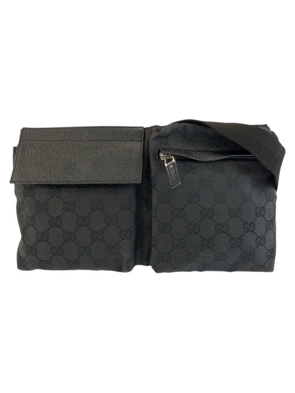 Gucci Black GG Canvas Leather Belt Bag Waist Pouch